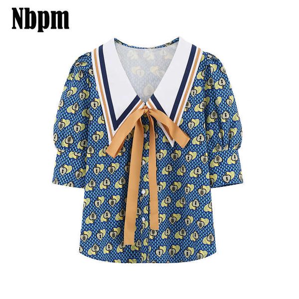 Peter Pan Collar Camisa Mulheres Lace Up Laço Blusas Verão Mulheres Moda Moda Meia Manga Streetwear Elegante Topo Feminino 210529