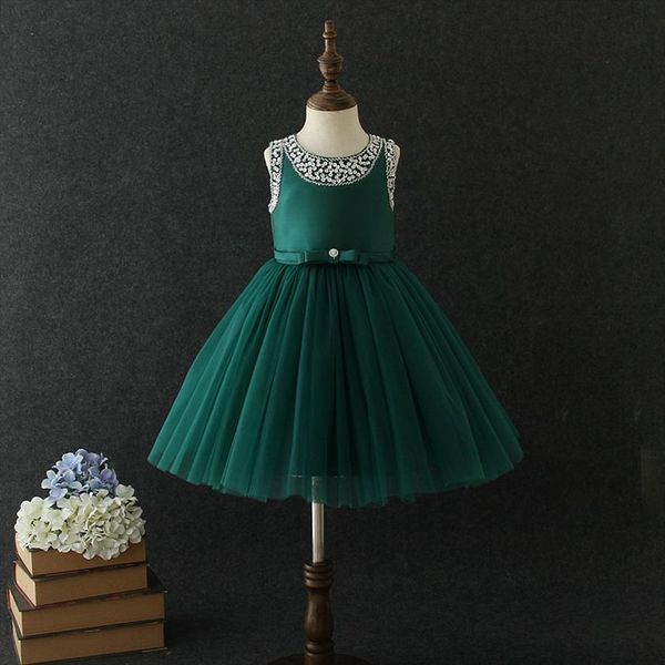 

casual girls green o neck girl dress princess plain colors flower vestido for party clothes 3 4 5 6 7, Red;yellow