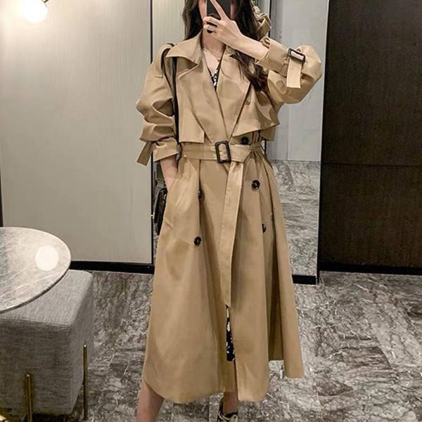 

women's trench coats coat for women spring autumn fashion double breasted long windbreaker manteau femme loose overcoat c6890, Tan;black