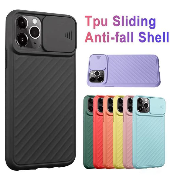 

anti-fall phone case sliding window hard back cover for iphone 11 pro max soft tpu anti-slip texture smart cellphone covers
