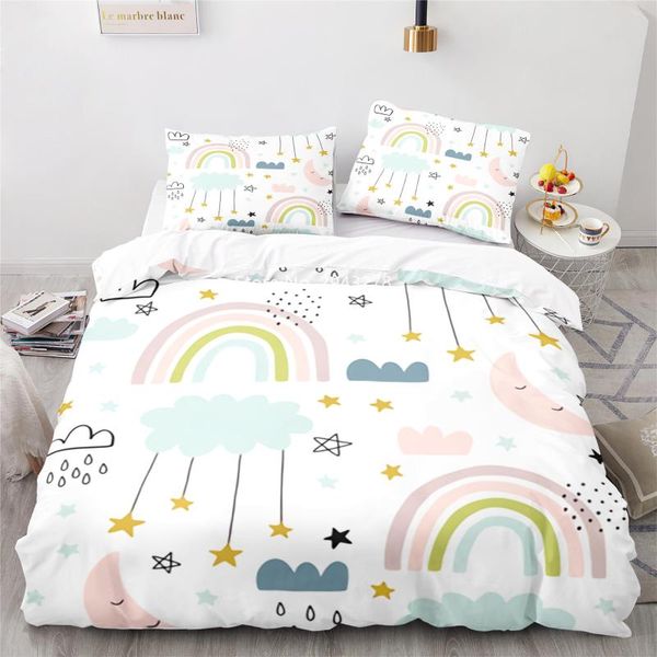 

bedding sets rainbow series pattern lovely blue pink duvet quilt cover pillowcase children bedroom decoration
