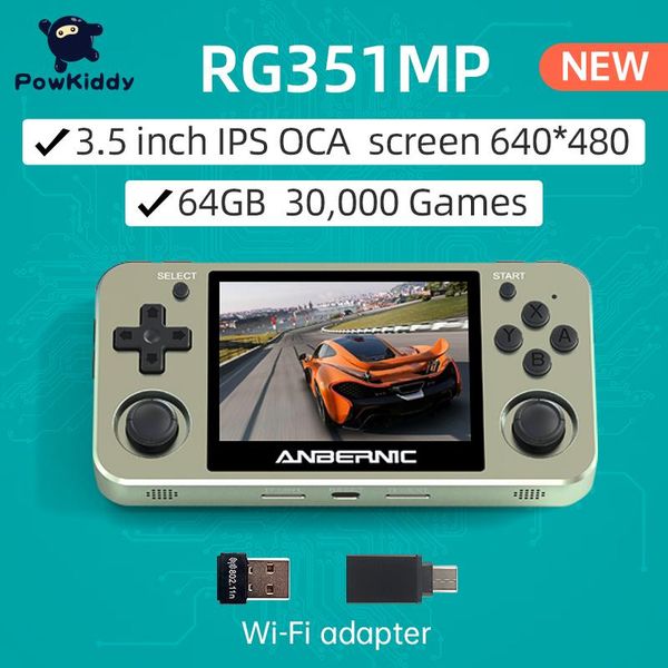 

portable game players powkiddy anbernic rg351mp 64g 30000 games metal player pocket handheld console 3.5 inch ips screen ps1