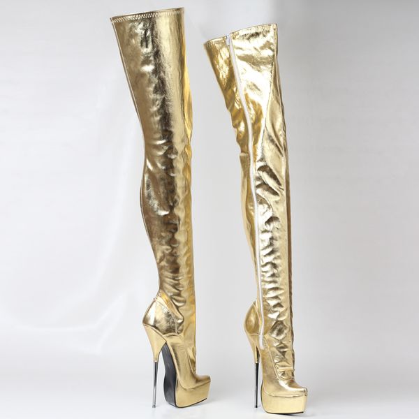 

22cm ballet high heel fetish thigh high boots size 36-44, Black;white