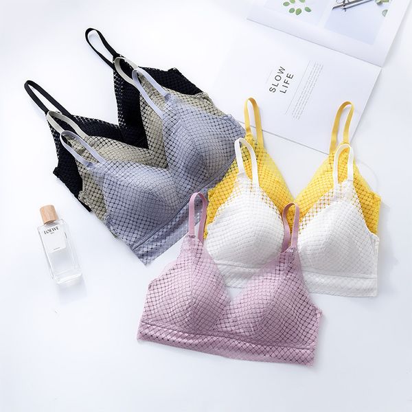 

summer spring and french triangle cup bra lace light thin no steel ring underwear support breathable gathered, Red;black