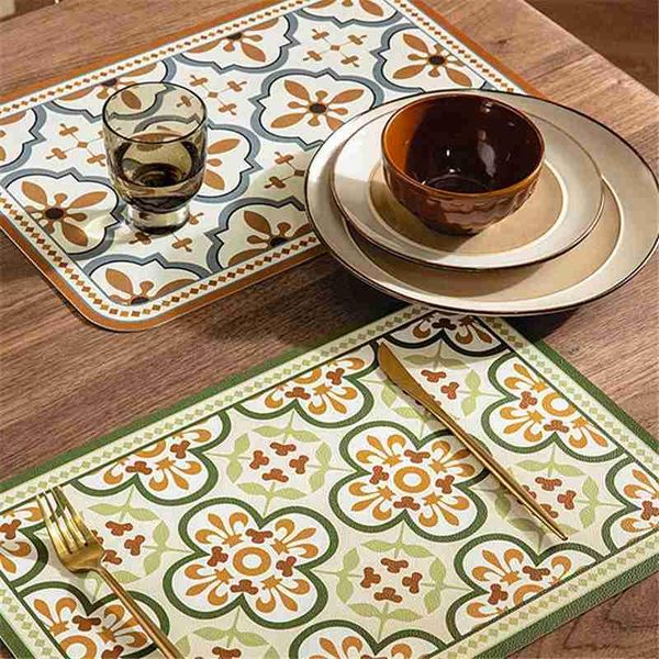 

mats & pads vintage light luxury leather placemat table pad flower romantic western household disc decor dining accessories