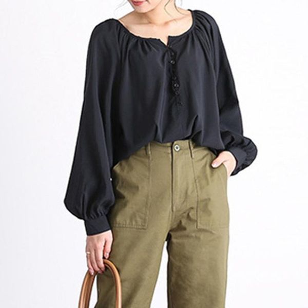 

women's blouses & shirts round neck long sleeve blouse women korean spring autumn elegant office ladies plain causal female 4 colors s, White