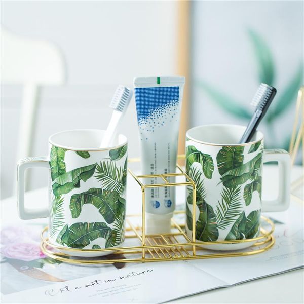 

bath accessory set ceramic bathroom banana leaf toothbrush holder gifts nordic home decor wooden or metal tray porcelain