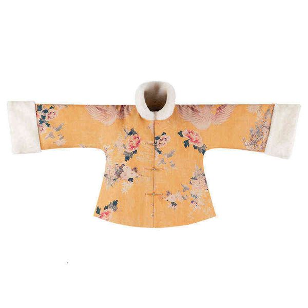 

2021 autumn and winter improved version of chinese literature art thickened cotton et, wool collar short warm female, Black;brown