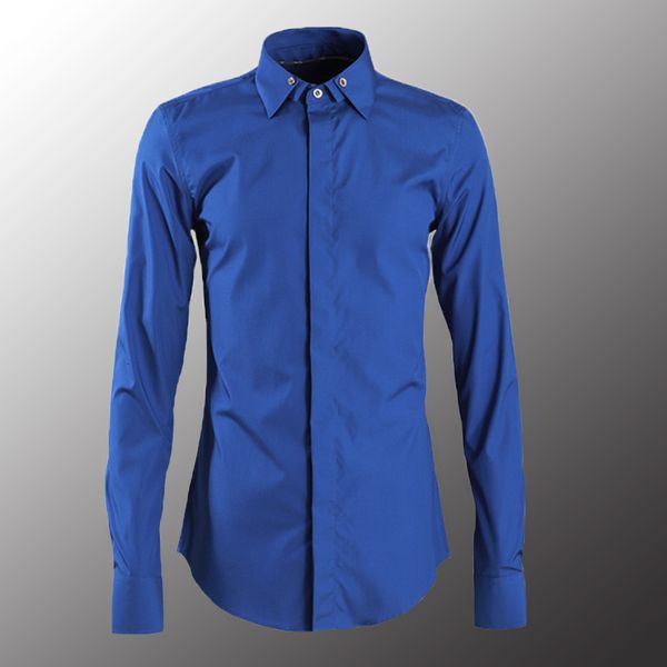 

tee shirt shirt solid color luxury slim fit long sleeve casual mens plus size 4xl gold bottons male shirts, White;black