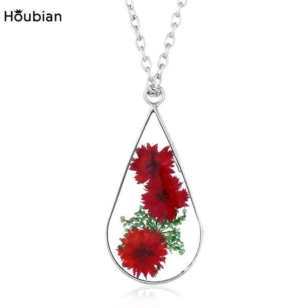 

pendant necklaces houbian natural dried flower manual epoxy necklace plant specimen drops resin, Silver