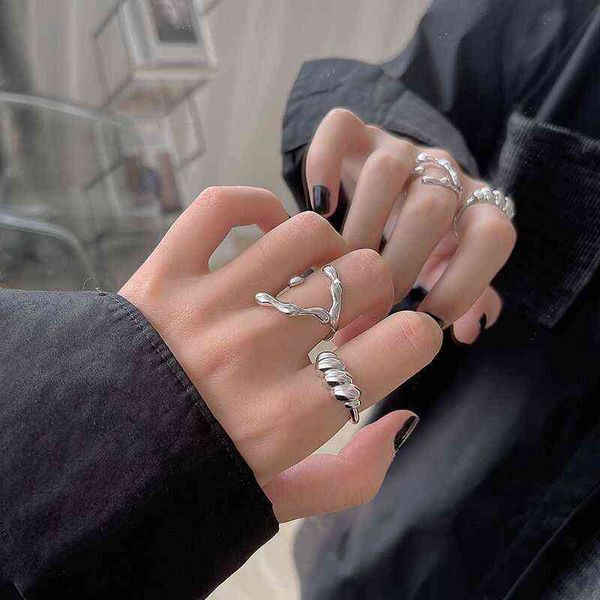 Геометрическое творческое крушение открытие кольцо для женщин Щепка цвет панк уникальный палец ювелирный костюм пары соответствующие кольца подарок G1125