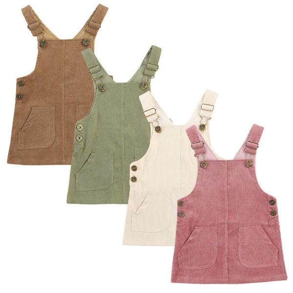 

girl's dresses baby girl solid corduroy suspender dress with pocket 0-3y born toddler spring fall casual sleeveless strap outfits, Red;yellow