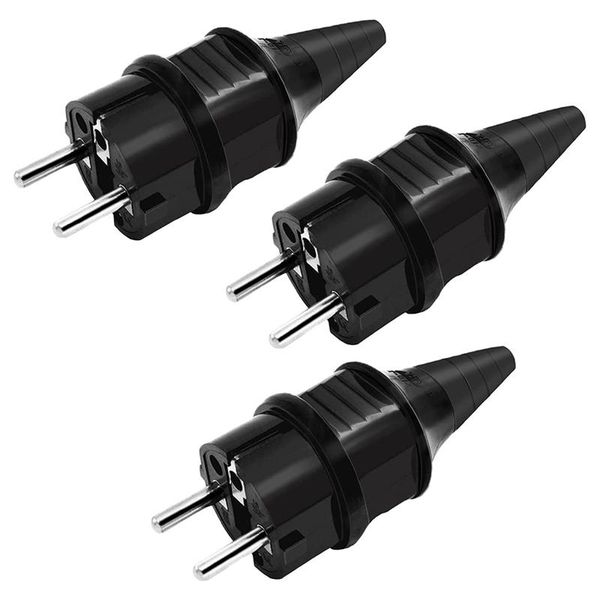 

smart power plugs 3pcs black ac250v 16a germany waterproof plug 2p elcectrical cable connector wired adaptor converter e-012 eu