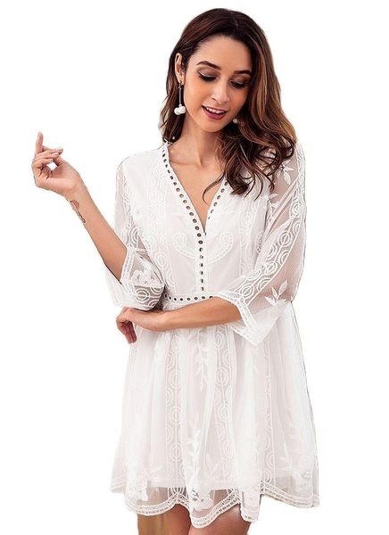 

casual dresses 2021 summer womens wear young fashion knee dress party in europe and america high waist lace stitching 500430, Black;gray