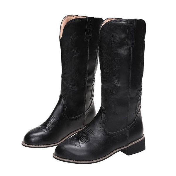 

boots embroider high women's fashion autumn winter thick heel rider warm embroidered vintage botas de mujer, Black