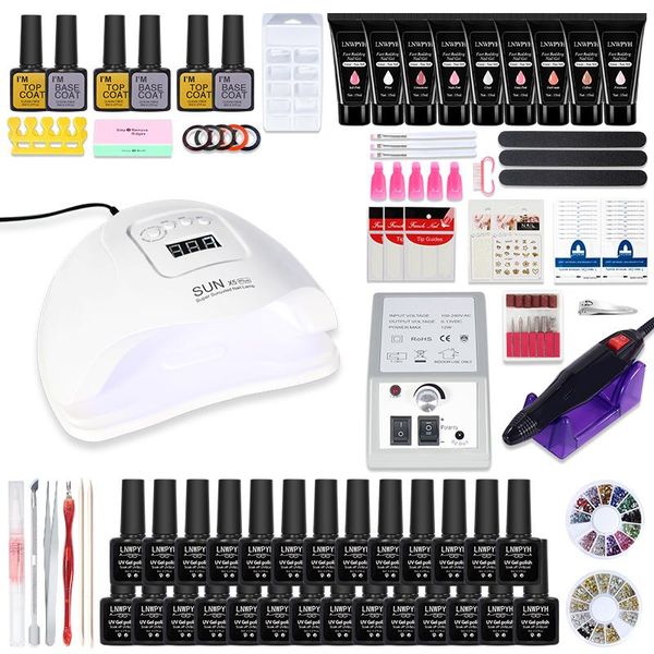 

nail art kits set acrylic kit uv lamp drying 27/20/18/12kind polish 9 quick extension build gel drill machine
