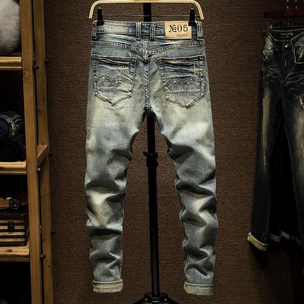 

arrivals men's straight jeans distressed denim pants winter ripped trousers, Blue