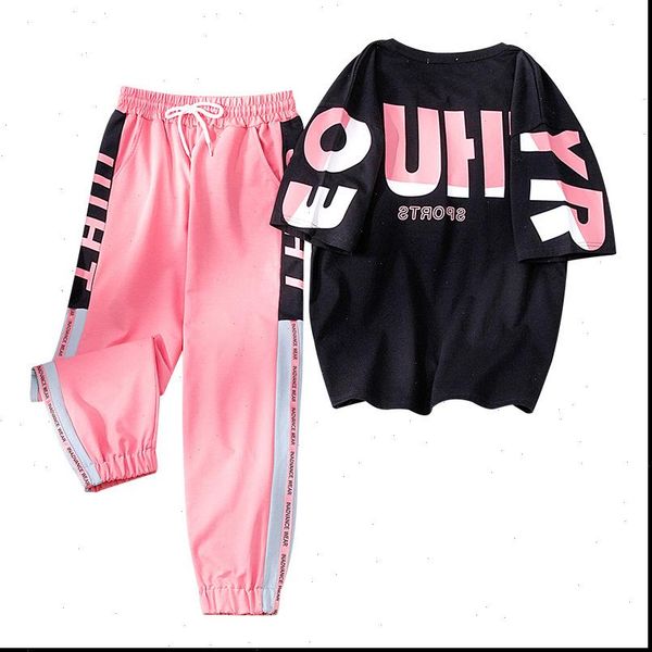 

korean women tracksuits fashion clothes tracksuit two piece set summer casual sportswear ins suit o neck printing t shirt harem, Gray