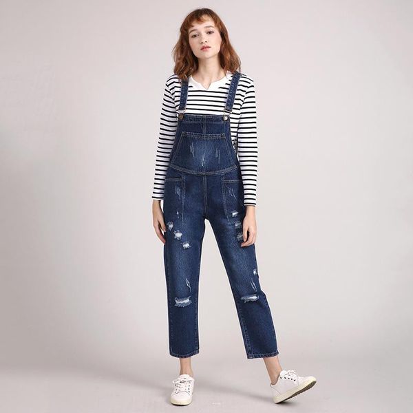 

women's jumpsuits & rompers women jeans denim overalls big size 5xl blue cowboy harem pants ripped holes distressed bib american, Black;white