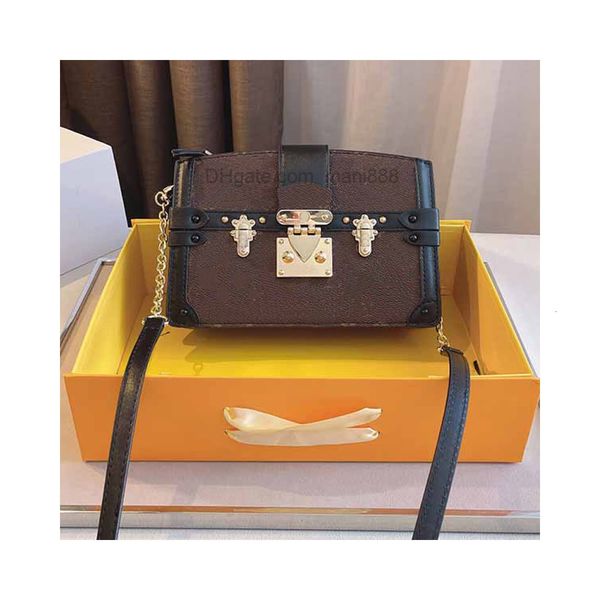 

women handbag trunk clutch bag box crossbody bags genuine leather classic letter gold lock hardware removable adjustable shoulder strap