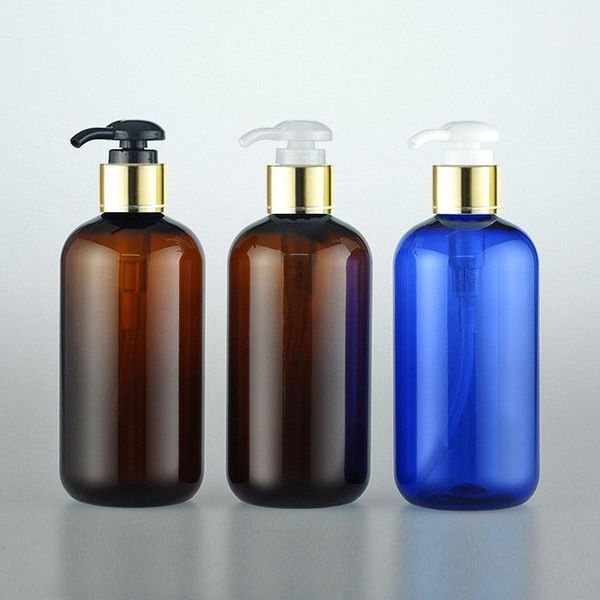 

storage bottles & jars 250ml plastic pet with gold aluminum lotion pump transparent white blue black container for liquid soap shower gel