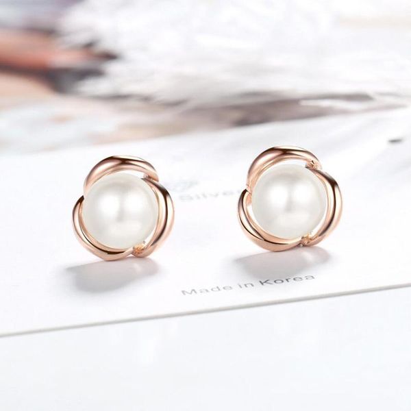 

elegant 925 sterling silver earrings for women wedding jewelry romantic pearl rose gold stud earring lady engagement gift kofsac, Golden;silver