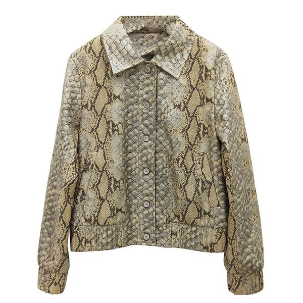 

women's leather & faux autumn snake pattern streetwear jackets female single breasted bf style pu outerwear f59 dropship, Black