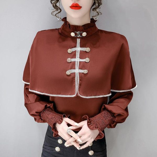 

women's blouses & shirts autumn spring lantern sleeve elegant shirt blouse white black button vintage collar office ladies female casua