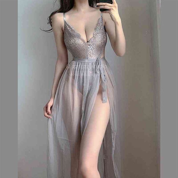 

Exotic Super Sexy Us Women V Neck Lace Transparent Mesh Strap Backless Maxi Dress Long Robe Korean Girl Sweet Japan, Black;gray