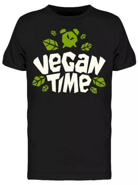 

vegan time logo green leaves tee men's -image by shutterstock, White;black