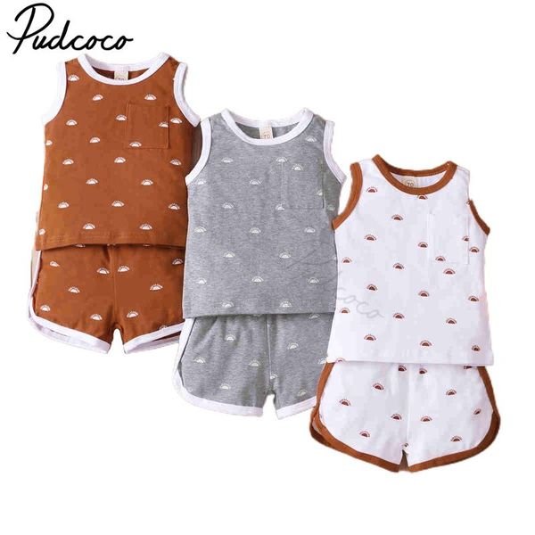 

clothing sets 2pcs toddler summer outfit sun print o-neck tank + elastic waist shorts for baby girls boys 0-24 months, White
