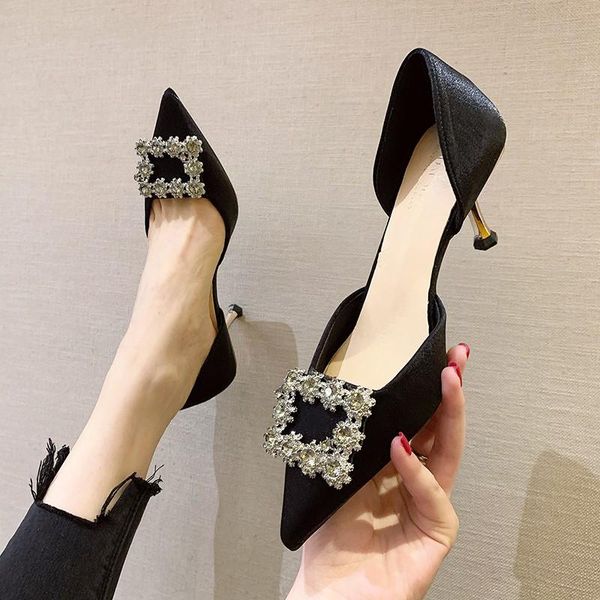 

dress shoes high-heeled women's stiletto heels fall 2021 versatile fashion pointed single, Black