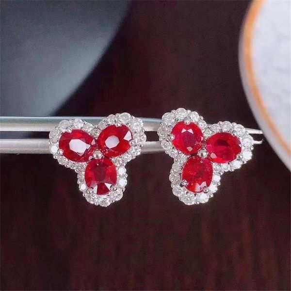

natural real ruby or tourmaline flower stud earring per jewelry 0.35ct*6pcs gemstone 925 sterling silver fine j21424, Golden;silver