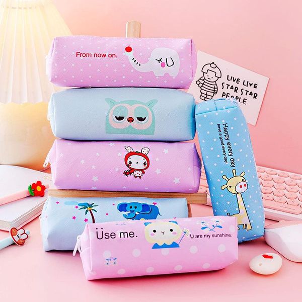 

high capacity cute kawaii cartoon pu material pencil pouch bags pen case for girls kids gift school stationery supplies