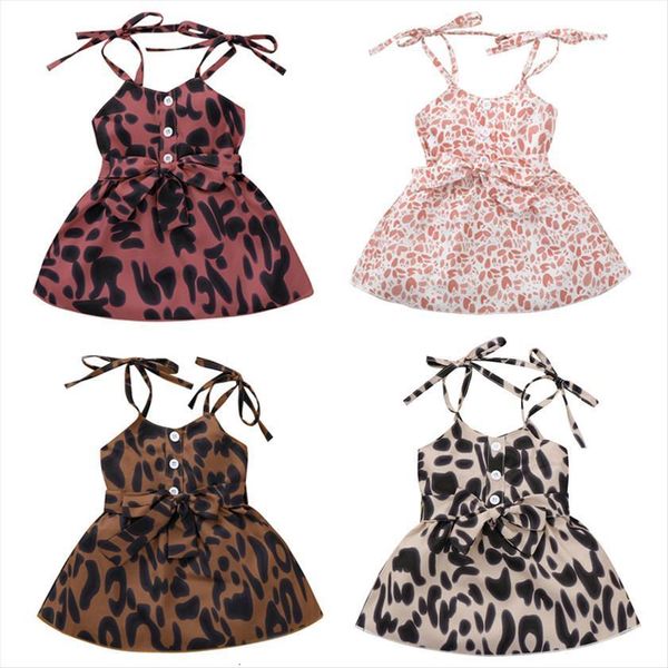 

summer lovely kids girls girl dresses leopard print sleeveless strapless belt button a line mini sundress 4 colors outfits 0, Red;yellow