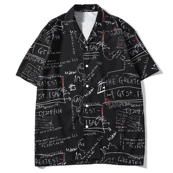 

hawaiian shirt streetwear men hip hop shirts graffiti print harajuku beach summer casual short sleeve men's, White;black