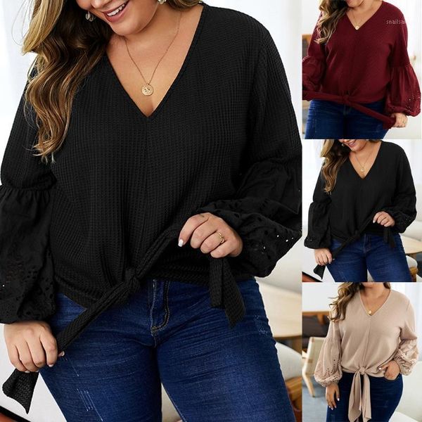 

spring fashion women casual solid color tshirt loose long sleeve hollow strappy female plus size clothing tee shirt women's t-shirt, White