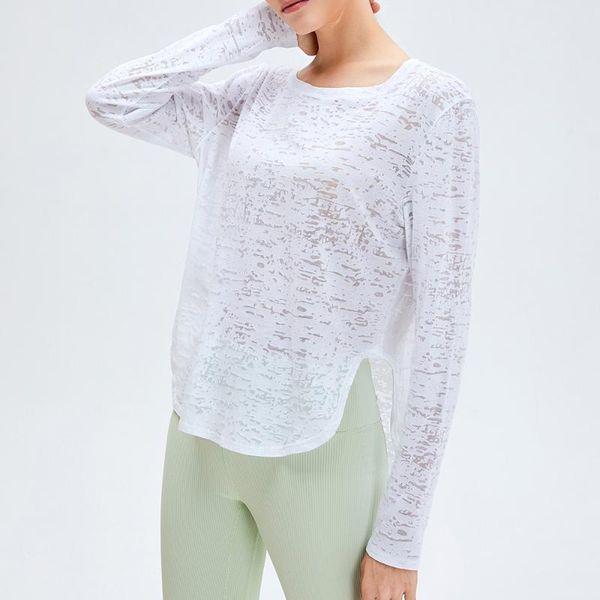 

yoga outfit running shirts loose breathable sports bilateral u-arc split workout blouse training gym sport for women
