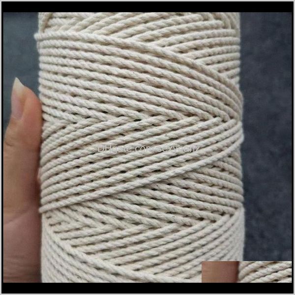 

yarn clothing fabric apparel drop delivery 2021 2mm x 218 meters per roll 3ply twisted natural white cotton string for rame craft pg6k# yxqx, Black;white