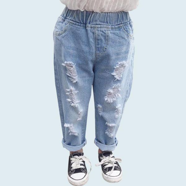 

jeans for girls casual ripped spring autumn kids toddler kid clothes, Blue