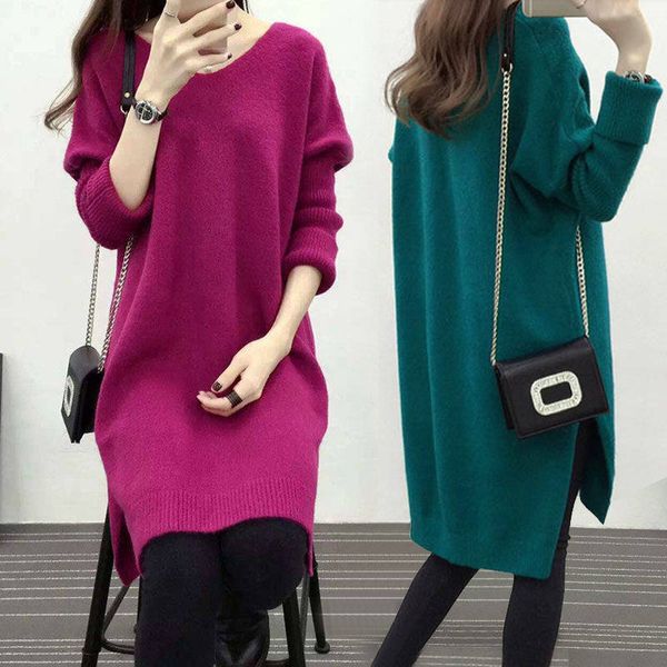 

women's sweaters autumn and winter v-neck loose mid-length sweater pullover coat xgig, White;black