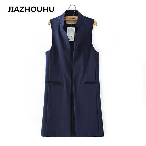 

women's vests fashion solid waistcoat for women stand collar sleeveless vest cardigan long casual thin pocket female outwear, Black;white