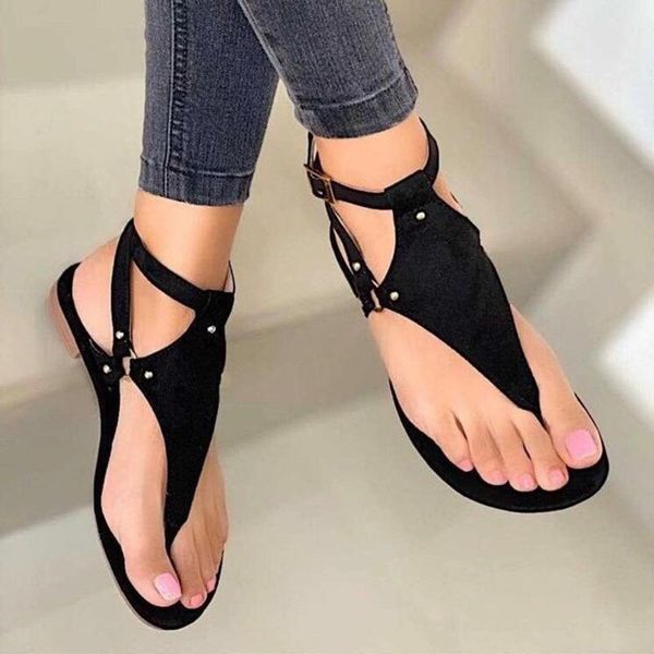 

sandals summer women retro beach anti-slip casual ladies leather stitching buckle female shoes, Black