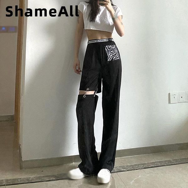 

zebra printing wide leg pants women splicing high waist loose streetwear sweatpants baggy hip hop casual jogger trouser femme women's &, Black;white