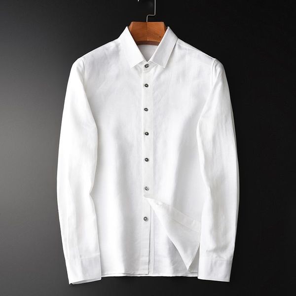 

men's casual shirts classic linen men luxury spring ventilate business shirt mens 4xl slim long sleeve white dress, White;black