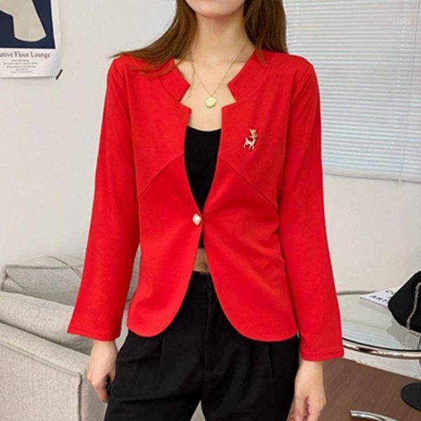 

vintage stylish office ladies blazers coat women 2021 fashion round collar long sleeve outerwear casual chaqueta mujer women's suits, White;black
