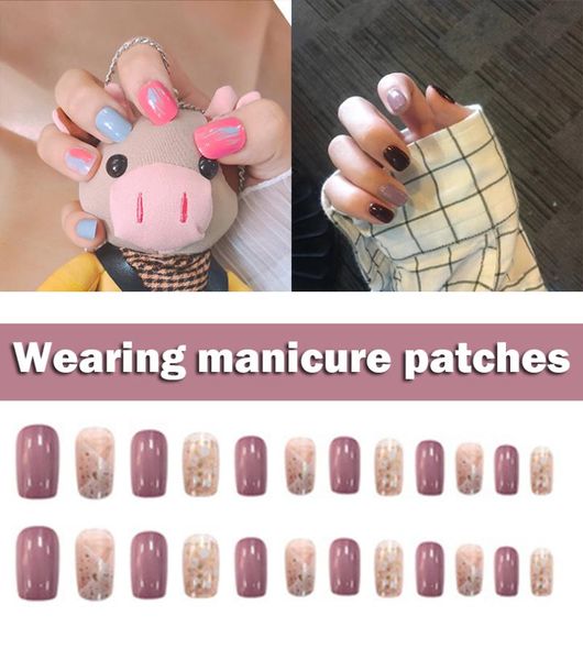 

24pcs gradients wear long paragraph fashion manicure patch false nails save time wearable nail art t6 kits