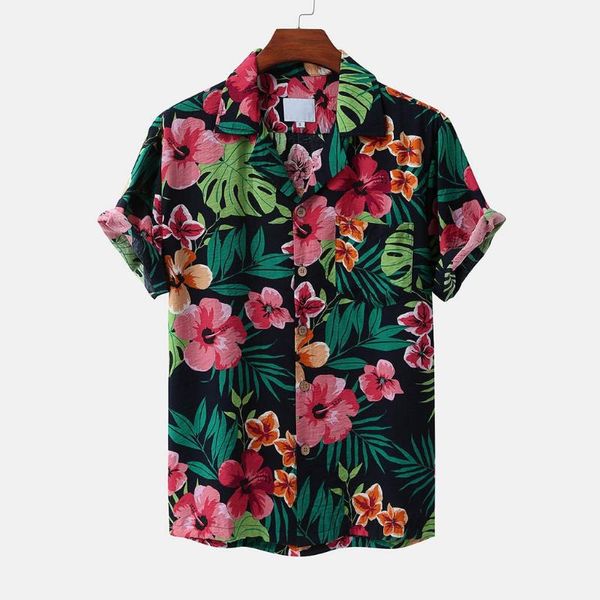 

men's casual shirts hawaiian aloha shirt for men floral print turn down collar short sleeve beach holiday clothing summer, White;black