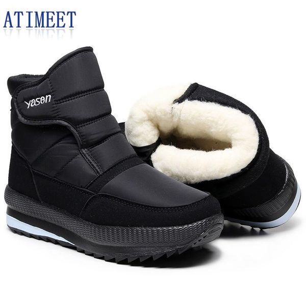 

boots women winter waterproof outside snow fashion female solid color shoes, Black