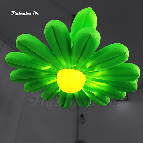 Flores artificiais penduradas verde inflável girassol 2m / 3m iluminação modelo de balão ar soprando flor florescendo para festa e decoração de casamento
